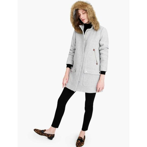 new J CREW light gray wool faux fur hooded Chateau parka winter coat jacket - Picture 6 of 14